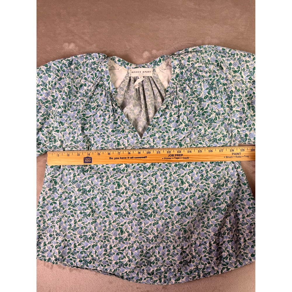 APIECE APART Floral Puff Sleeve V Neck Top XS Rosa Floral-Print‎ Blouse Blue - Picture 8 of 12